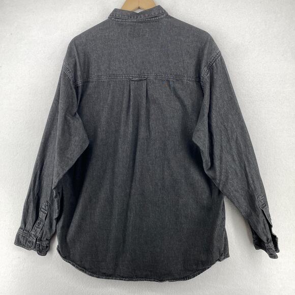 PERRY ELLIS Shirt Mens L AMERICA Denim Cotton Long Sleeve Button Up Black VTG - Picture 2 of 13